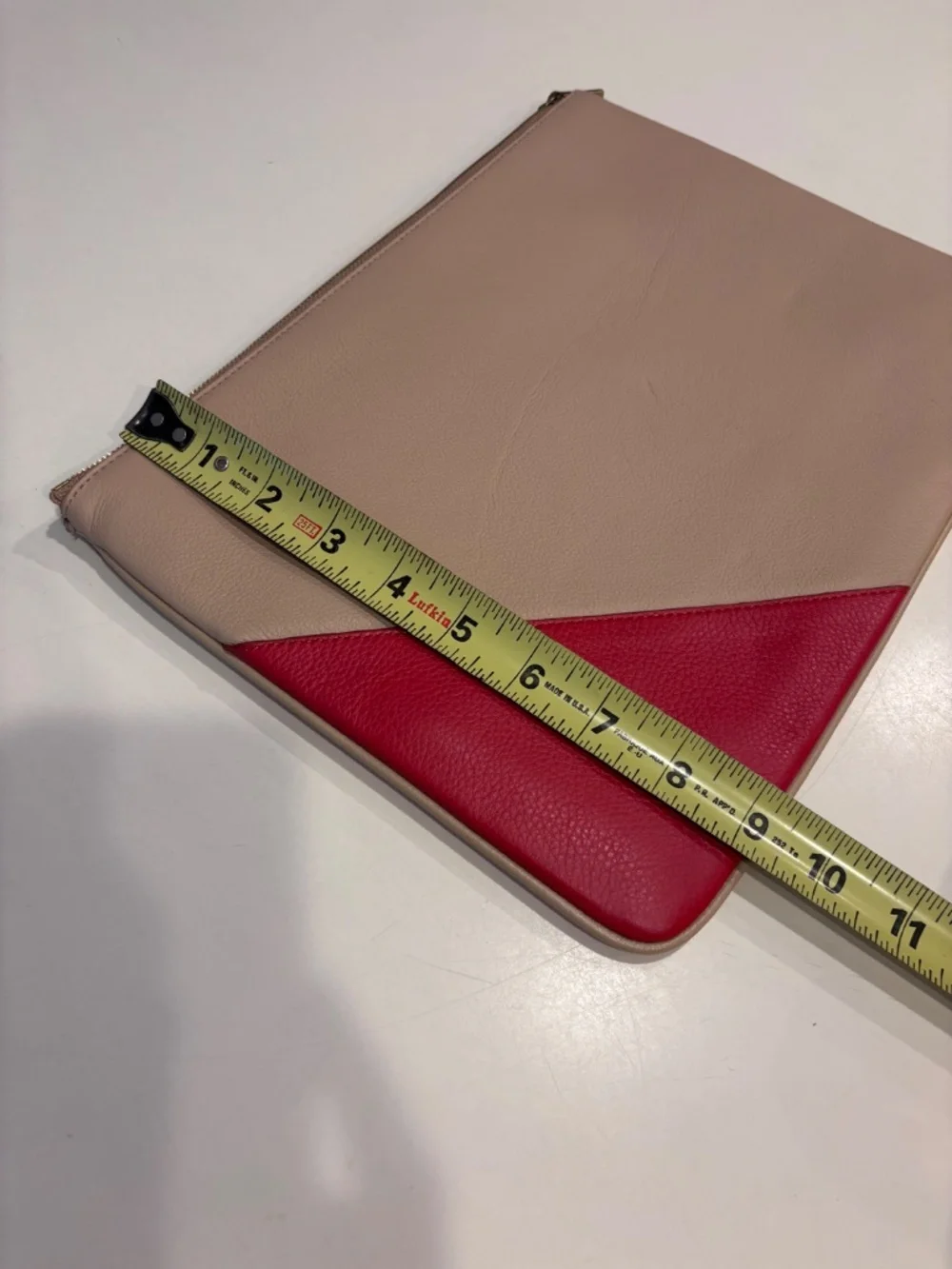 J. Crew Tan Red Leather Gold Zipper Clutch